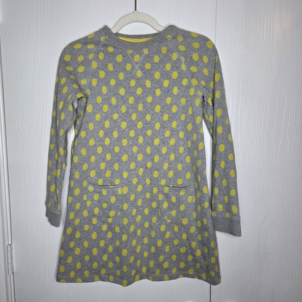 Mini Boden Girls Gray Cotton Blend Dress with Yellow Polka Dots-11-12 Yr